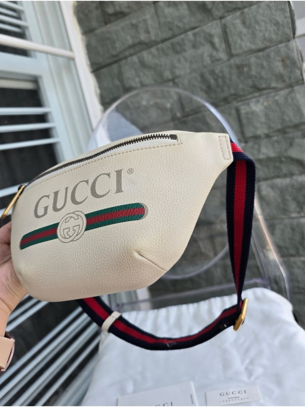 Gucci Cream Leather Belt Bag with Red and Blue Web Strap Authenticity!! - Picture 4 of 16